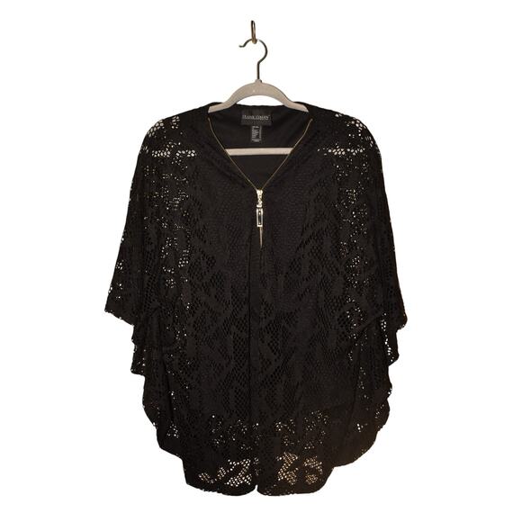 FRANK LYMAN $178 Black Lace Zip Front Poncho Overlay Top Size 4 - Picture 1 of 3
